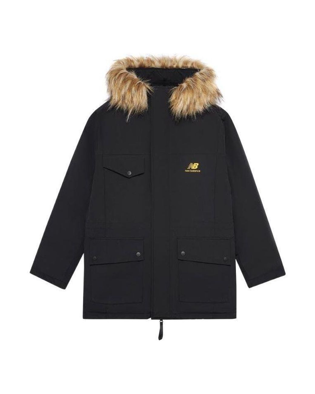New Balance Black Fur Collar Warm Windproof Jacket for men