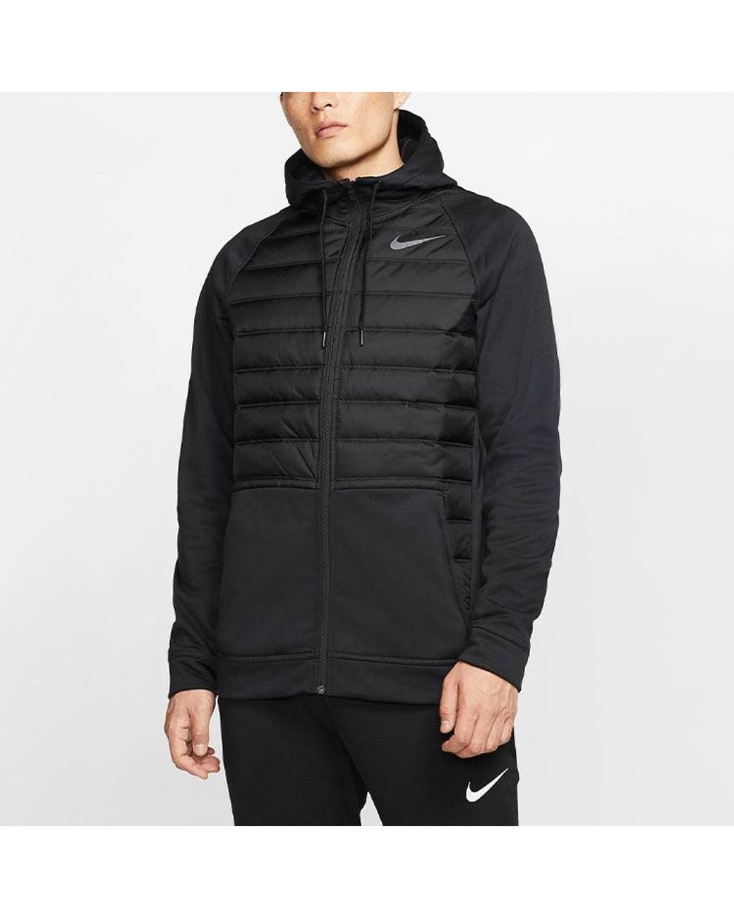 Nike Black Stay Warm Solid Color Sports Training Hooded Padded Jacket for men