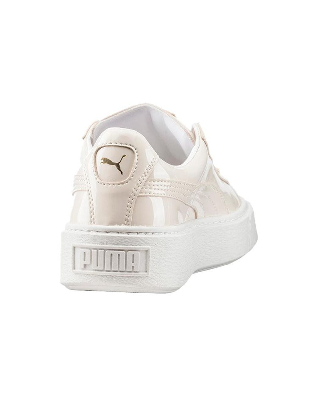 PUMA White (Wmns) Basket Platform Patent Leather