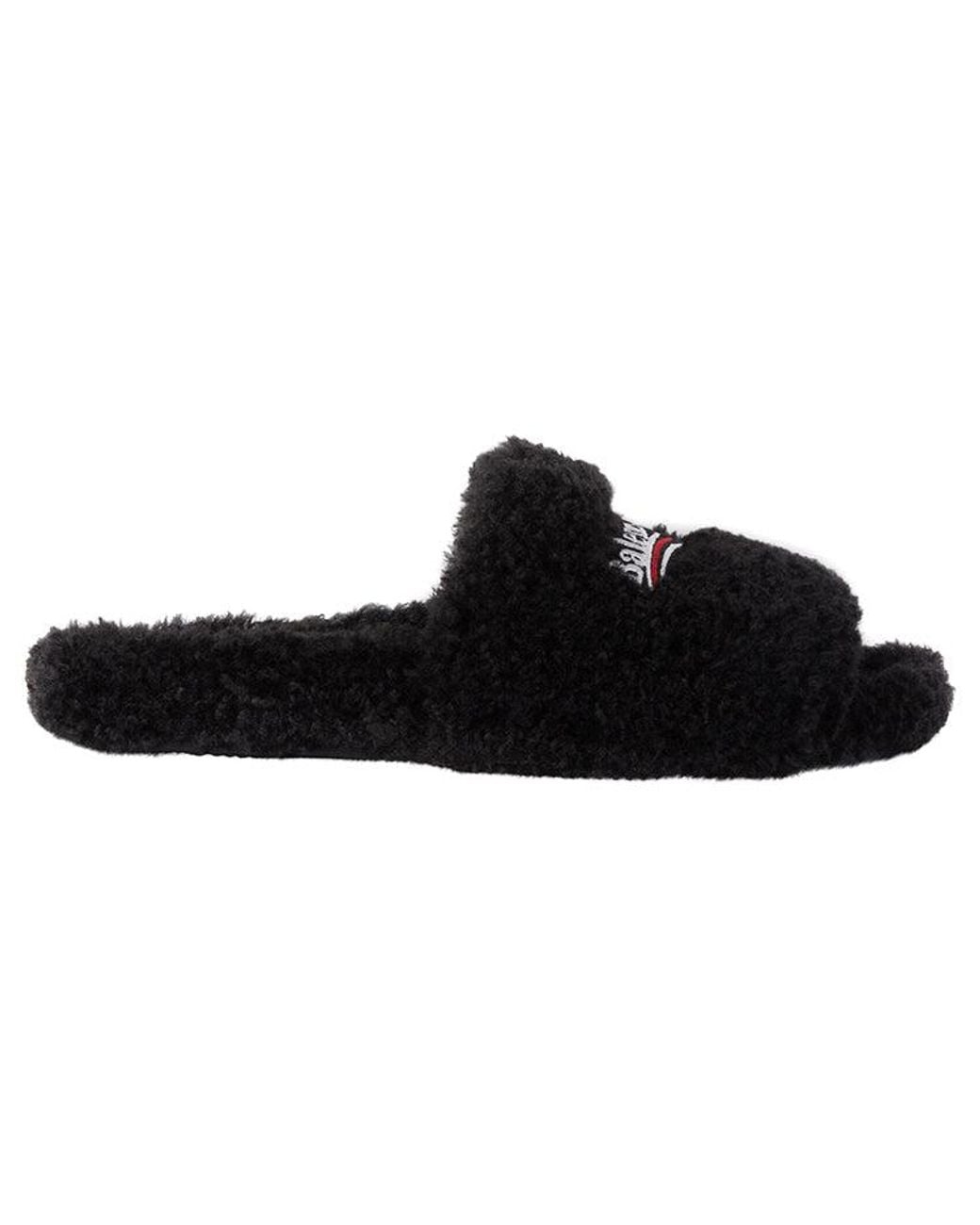 Balenciaga Black Furry Slides for men