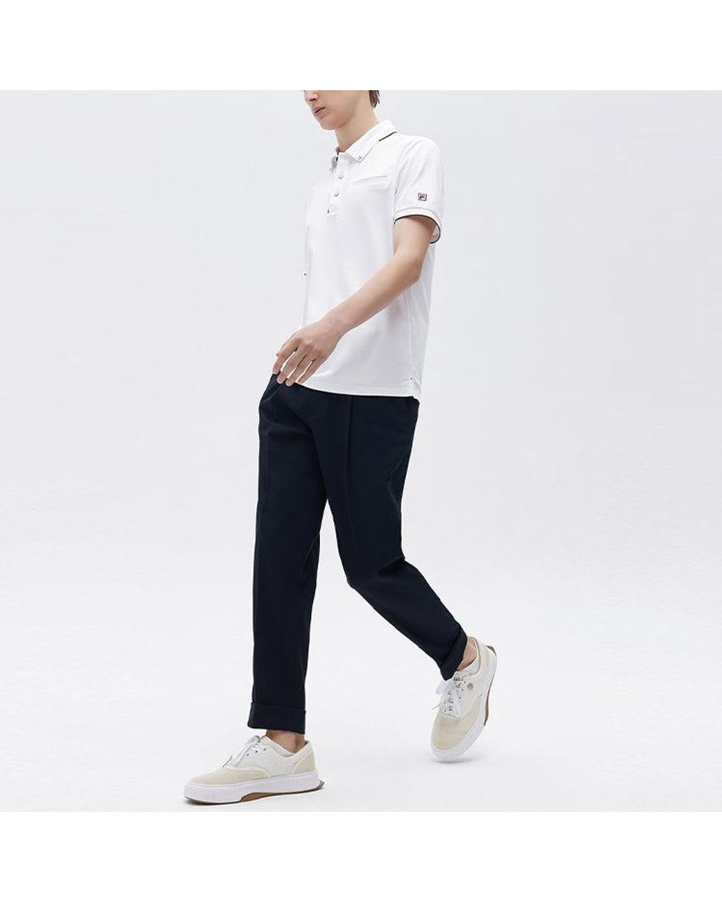 Fila White Colorblock Logo Short Sleeve Polo for men