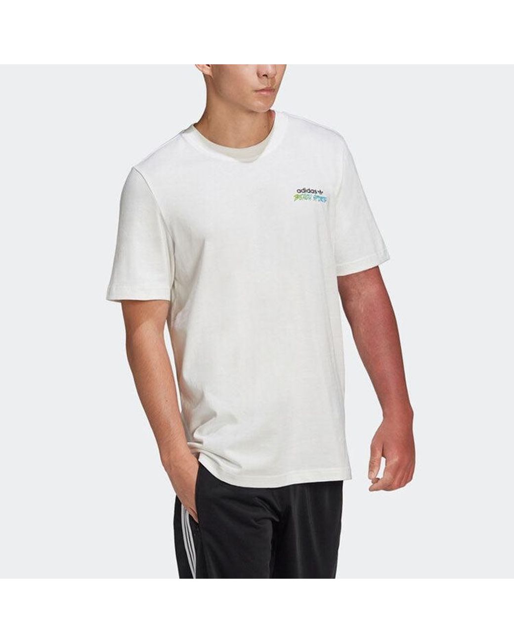 Adidas White Originals Graphic Stoked Fish Flowers T-Shirt Multi-Color' for men