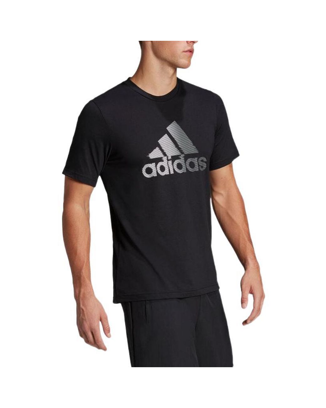 Adidas Black Large Logo Round Neck Short Sleeve Japanese Version T-Shirt for men