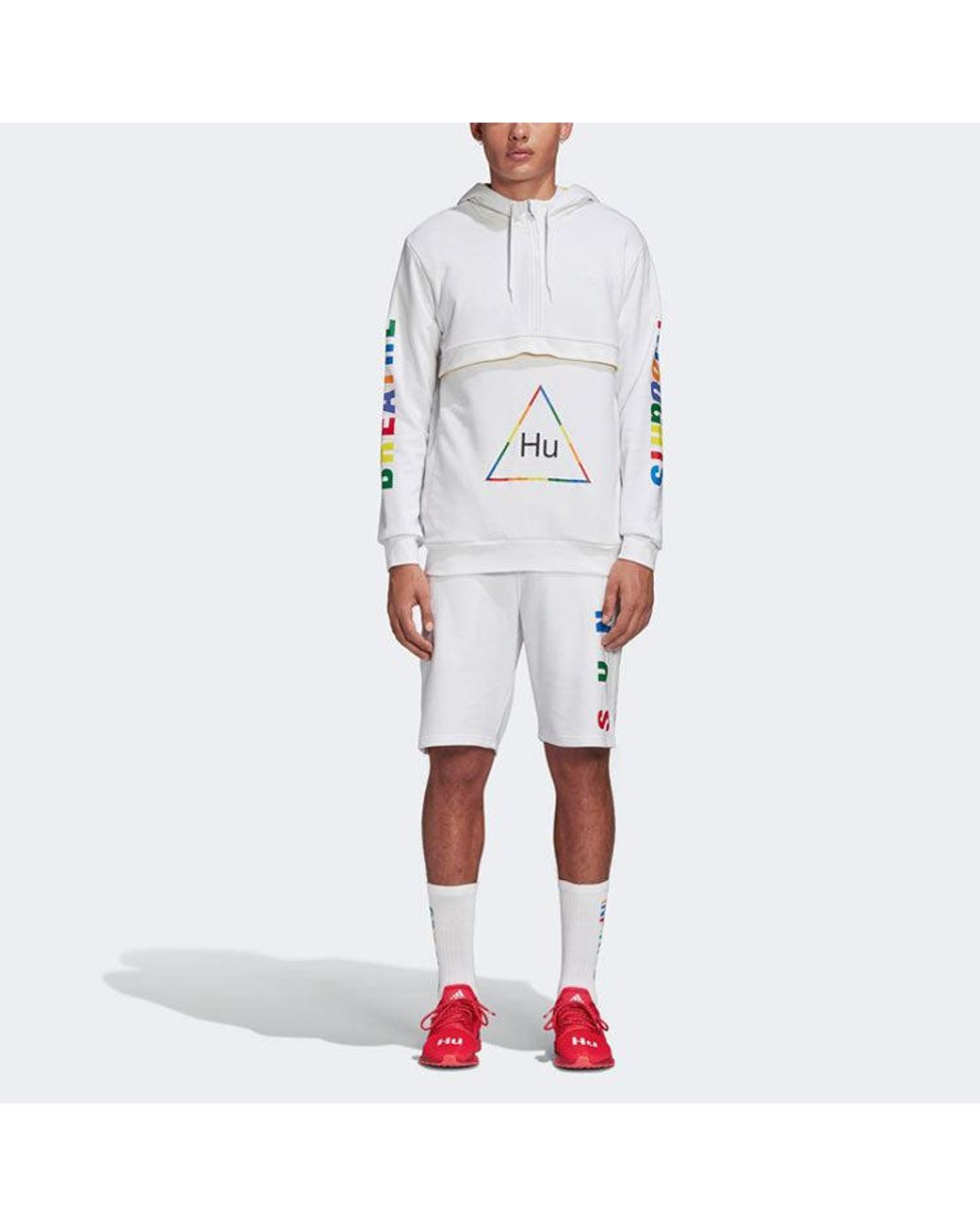 Adidas White Originals X Crossover Printing Half Zipper Hooded Casual Sports for men