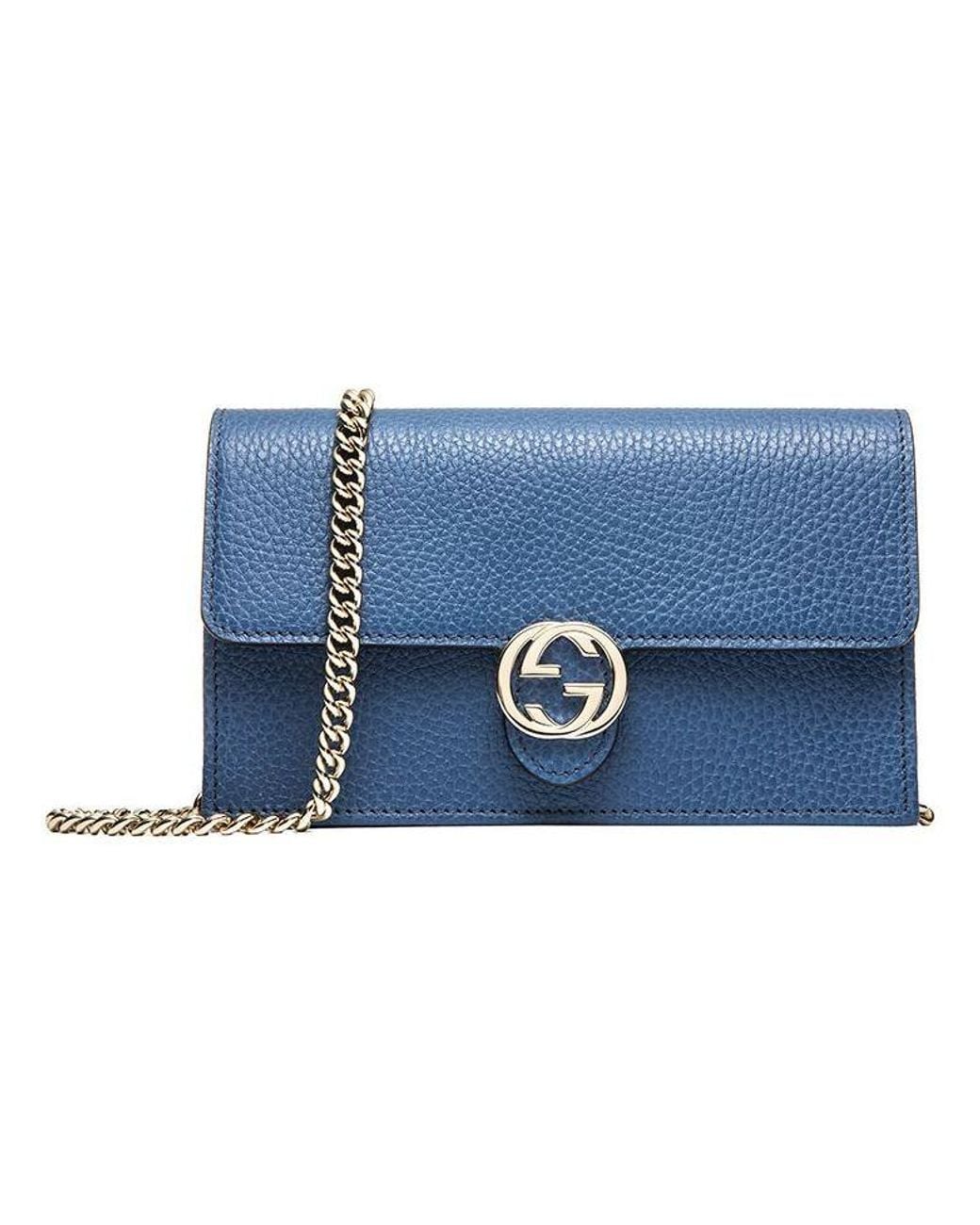 Gucci Blue (Wmns) Logo Double G Leather Woc Chain Shoulder Messenger Bag Classic