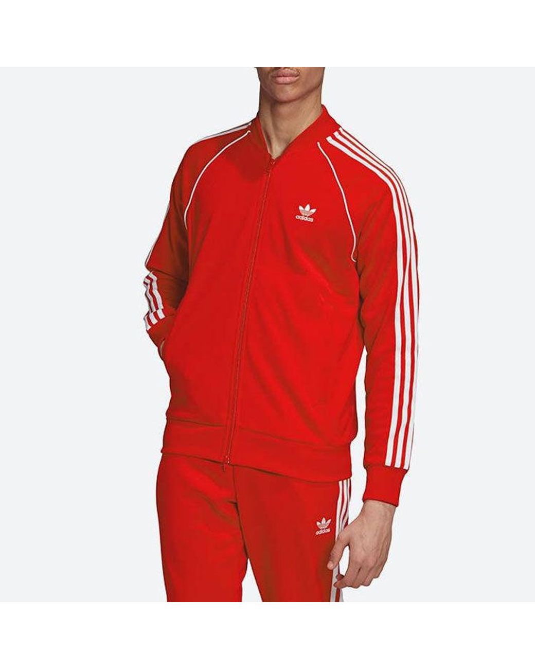 Adidas Red Originals Logo Casual Breathable Sports Side Stripe Jacket for men