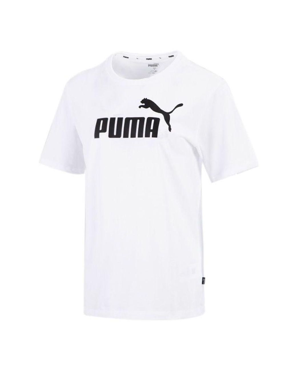 PUMA White (Wmns) Logo Printing Round Neck Short Sleeve