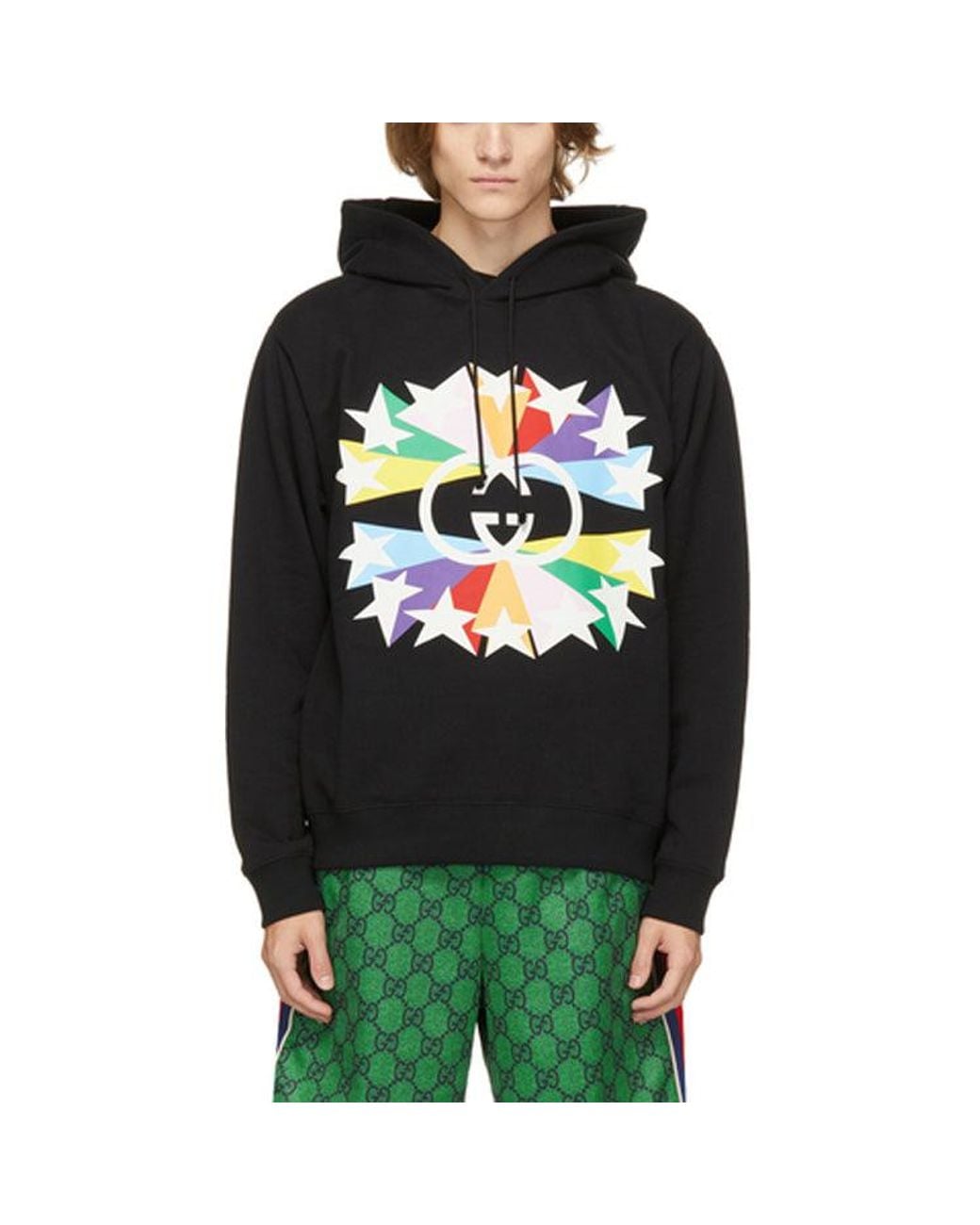 Gucci Black Interlocking G Graphic-Print Hoodie for men