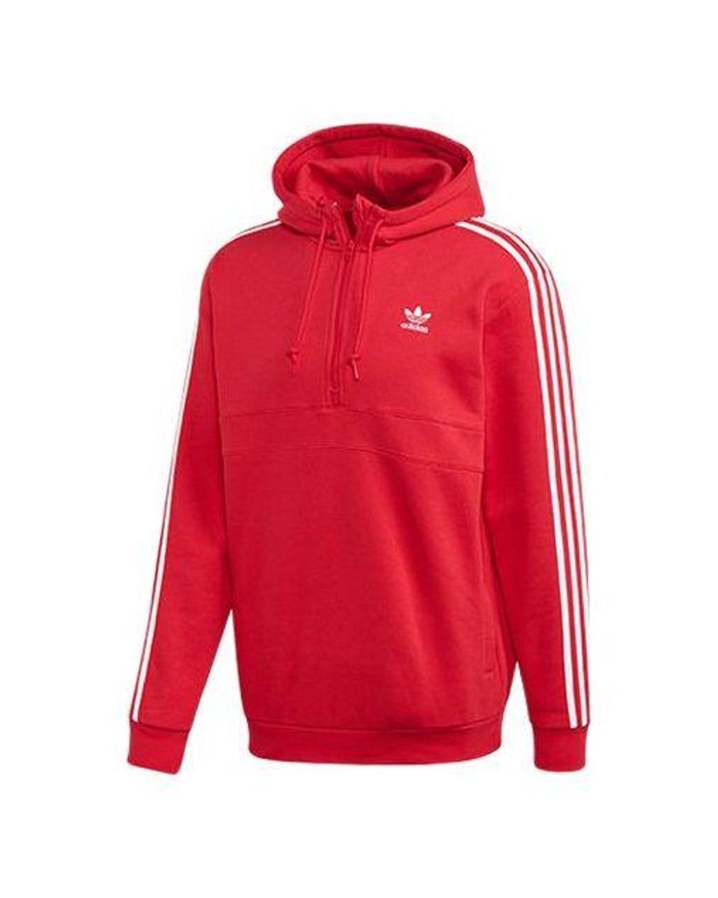 Adidas Red Originals Half Zipper Pullover Hooded Fleece Lined Stay Warm for men