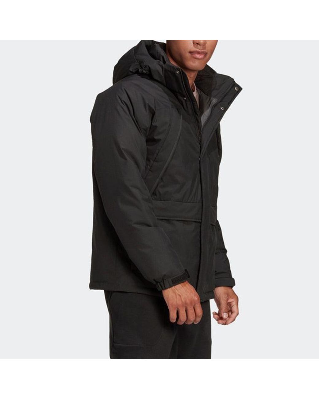 Adidas Black Stay Warm Outdoor Sports Zipper Hooded Down Jacket for men