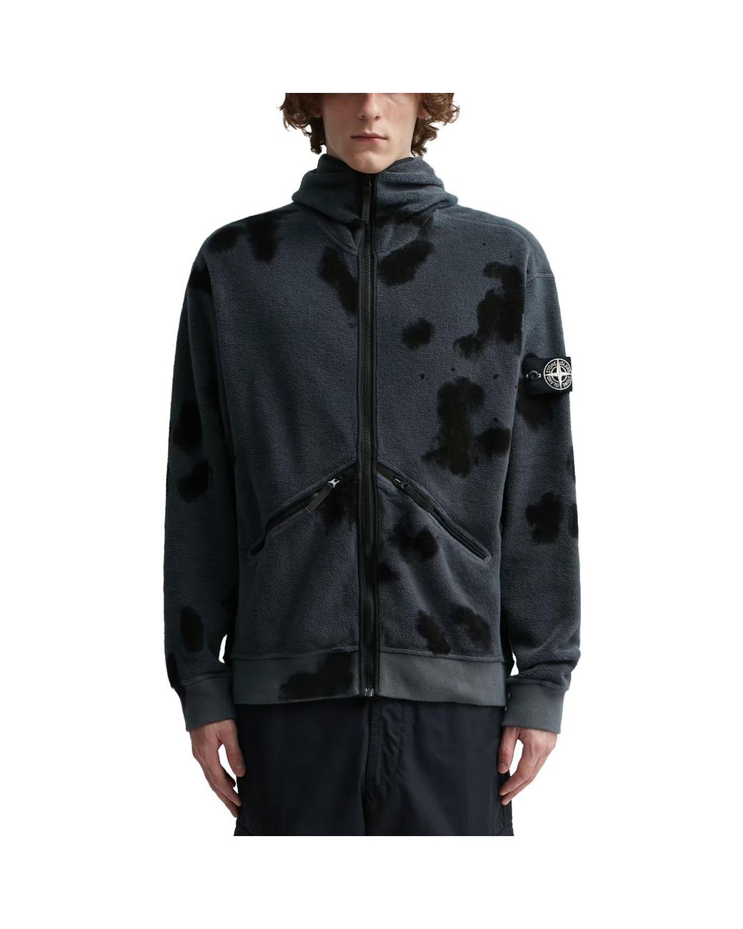 Stone Island Blue Logo Sleeve Zip Jacket for men