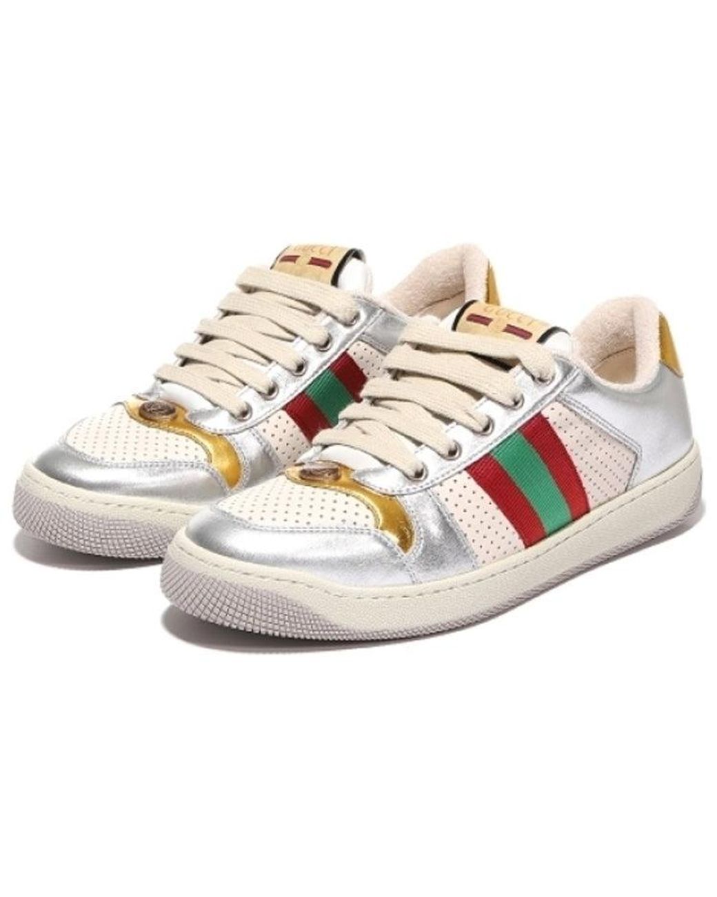Gucci White (Wmns) Screener Metallic Calfskin Web