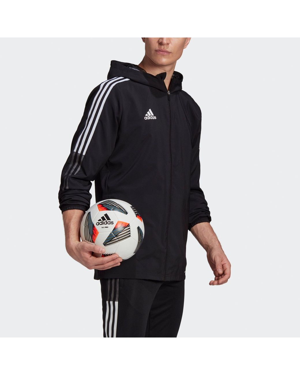 Adidas Blue Tiro21 Wb Soccer/Football Training Sports Hooded Logo Jacket for men
