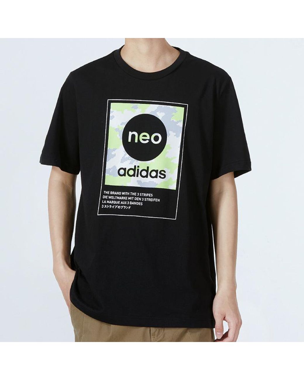 Adidas Black Neo Sw Dig Logo T Athleisure Casual Sports Round Neck Large Logo Short Sleeve T-Shirt for men
