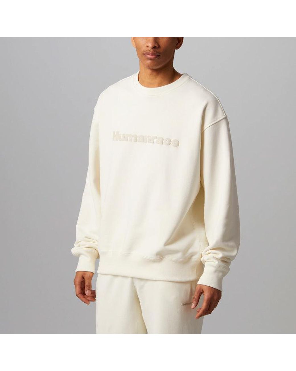 Adidas Originals X Pharrell Williams Crossover Casual Breathable Solid Color Round Neck Pullover Long Sleeves Jade White for men