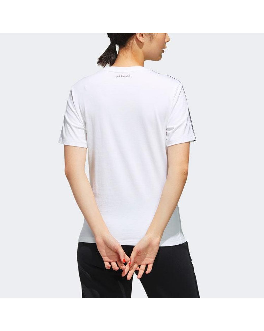 Adidas White (Wmns) Neo Favorites Casual Sports Stripe Printing Short Sleeve