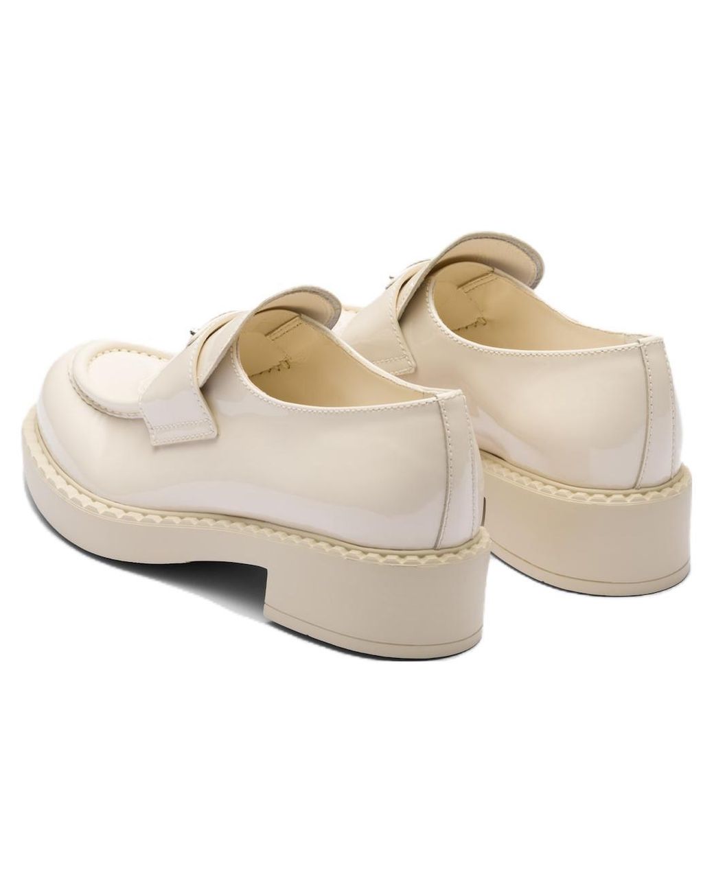 Prada Natural (Wmns) Chocolate Patent Leather Loafers 'Ivory'