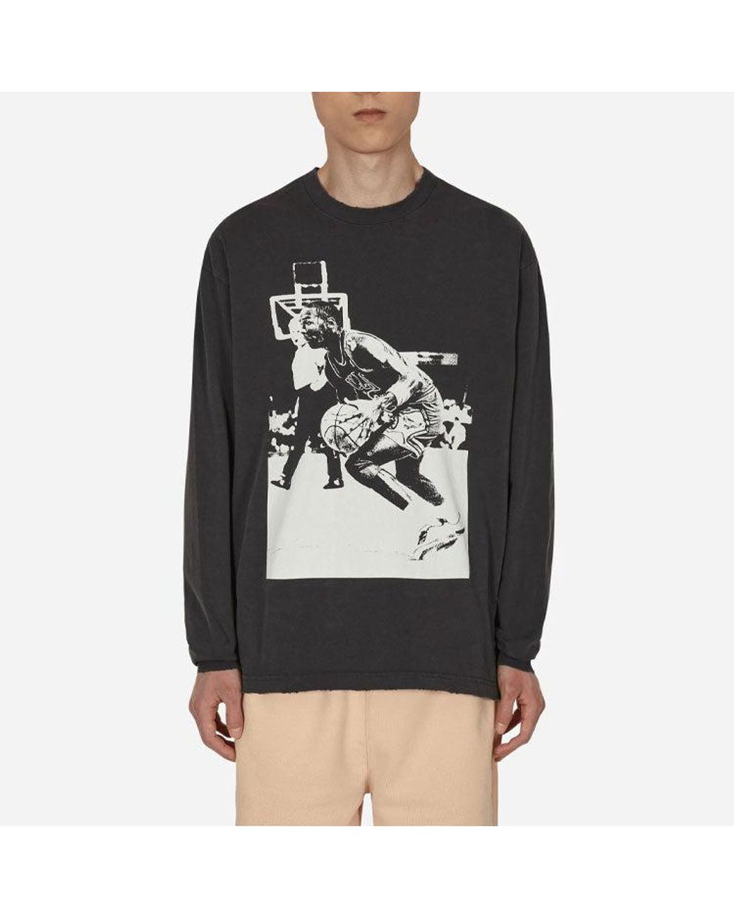 Nike Blue X Union Crossover Photo Character Shooting Printing Round Neck Pullover Long Sleeves Asia Edition Couple Style Black for men