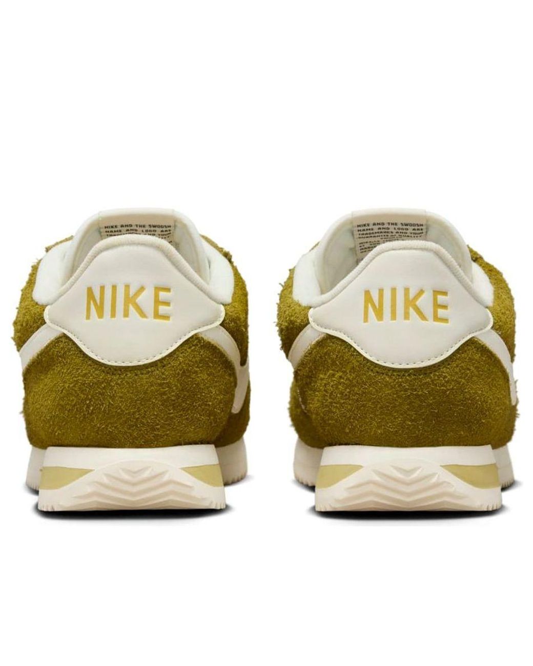 nike taupe with gold swoosh suede cortez trainers