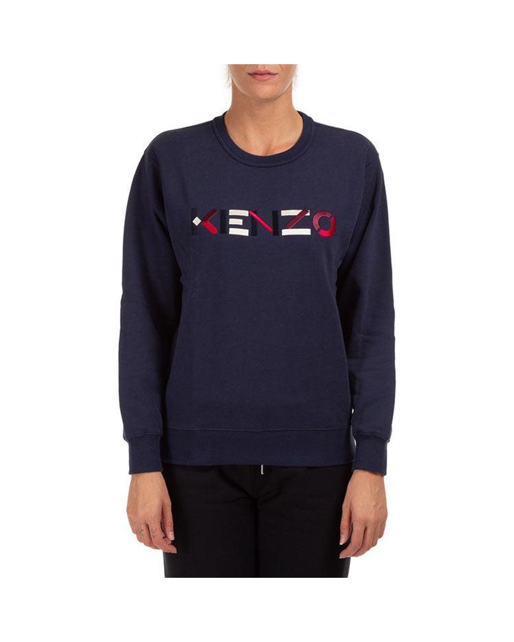 KENZO Blue (Wmns) Fw20 Logo Pattern Round Neck Long Sleeves Sports Hoodie