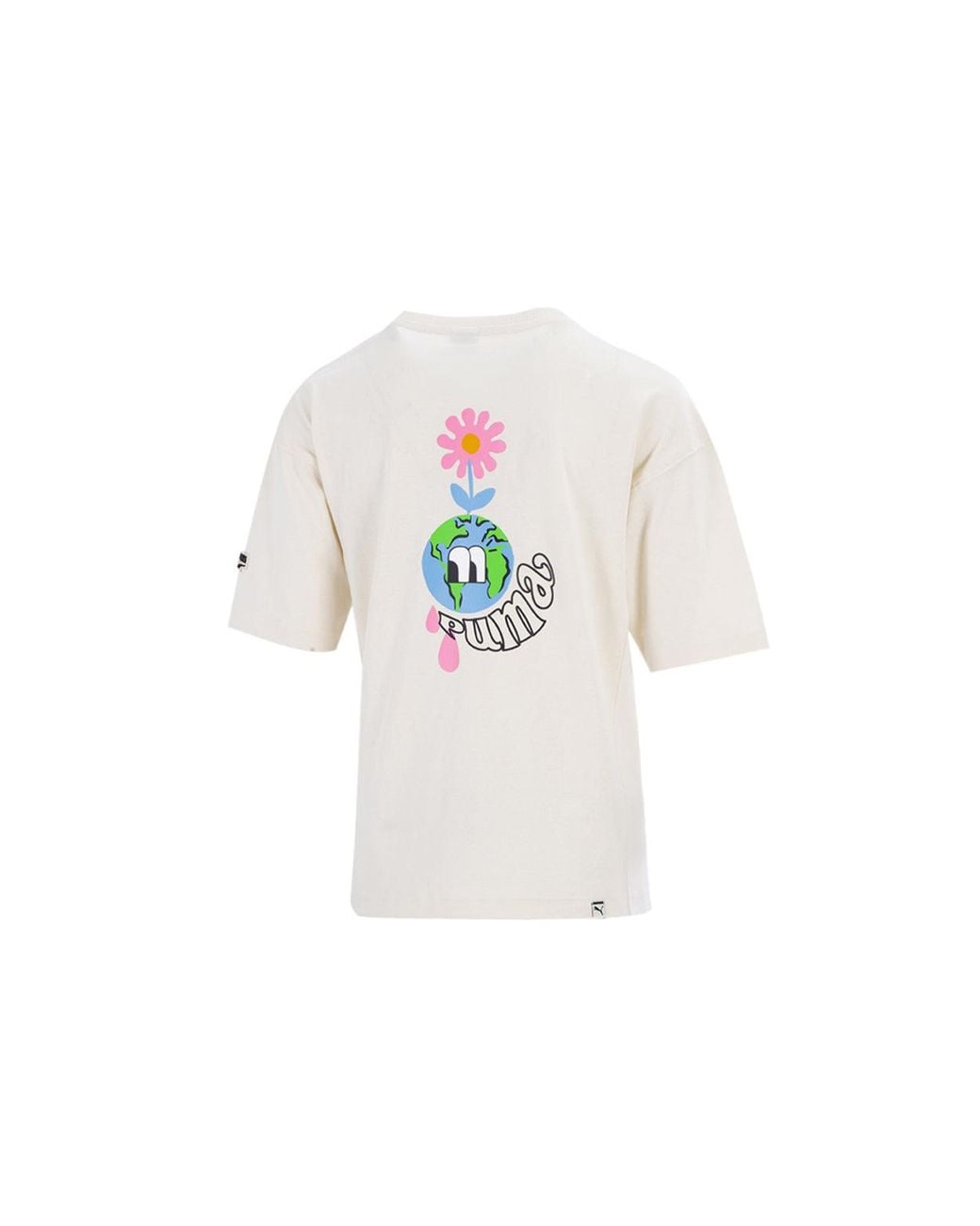 PUMA Downtown Graphic Printing Casual Sports Round Neck Short Sleeve Creamy White