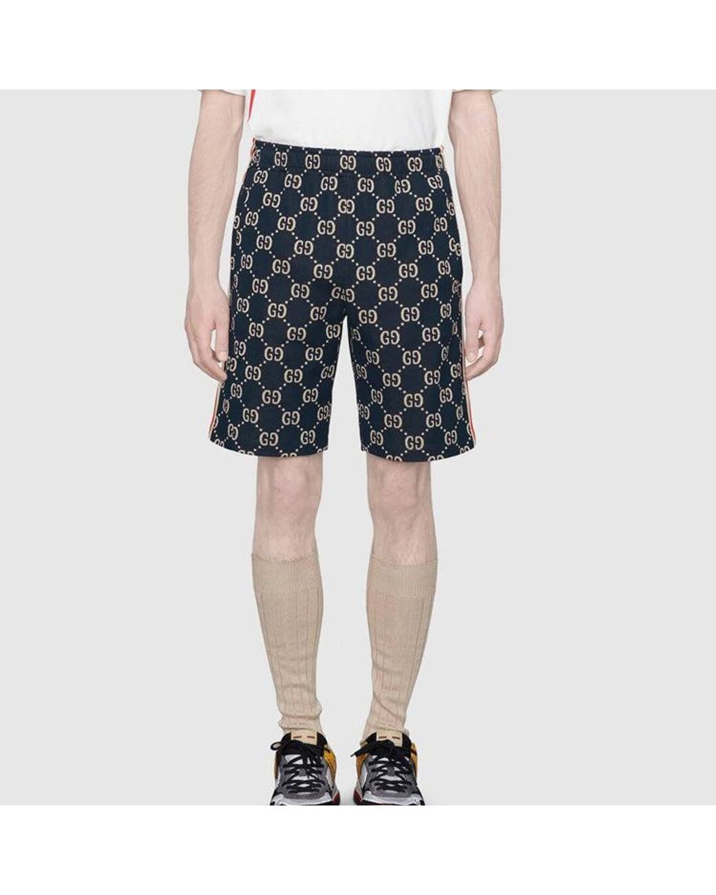 Gucci Blue Side Contrast Striped Jacquard Shorts For for men