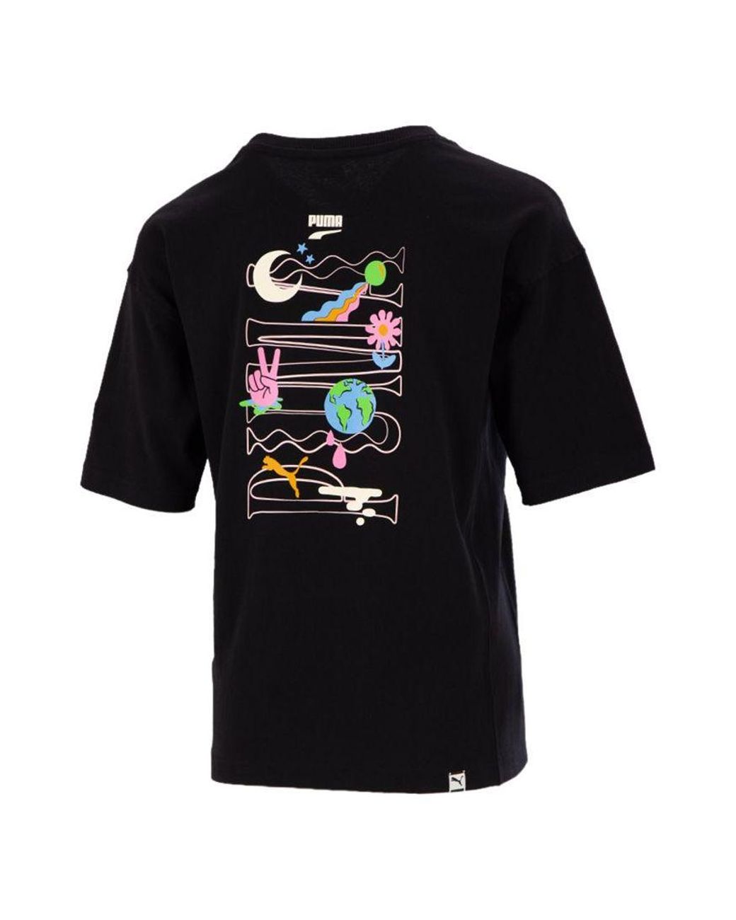 PUMA Black (Wmns) Printing Casualsport Round Neckshort Sleeve