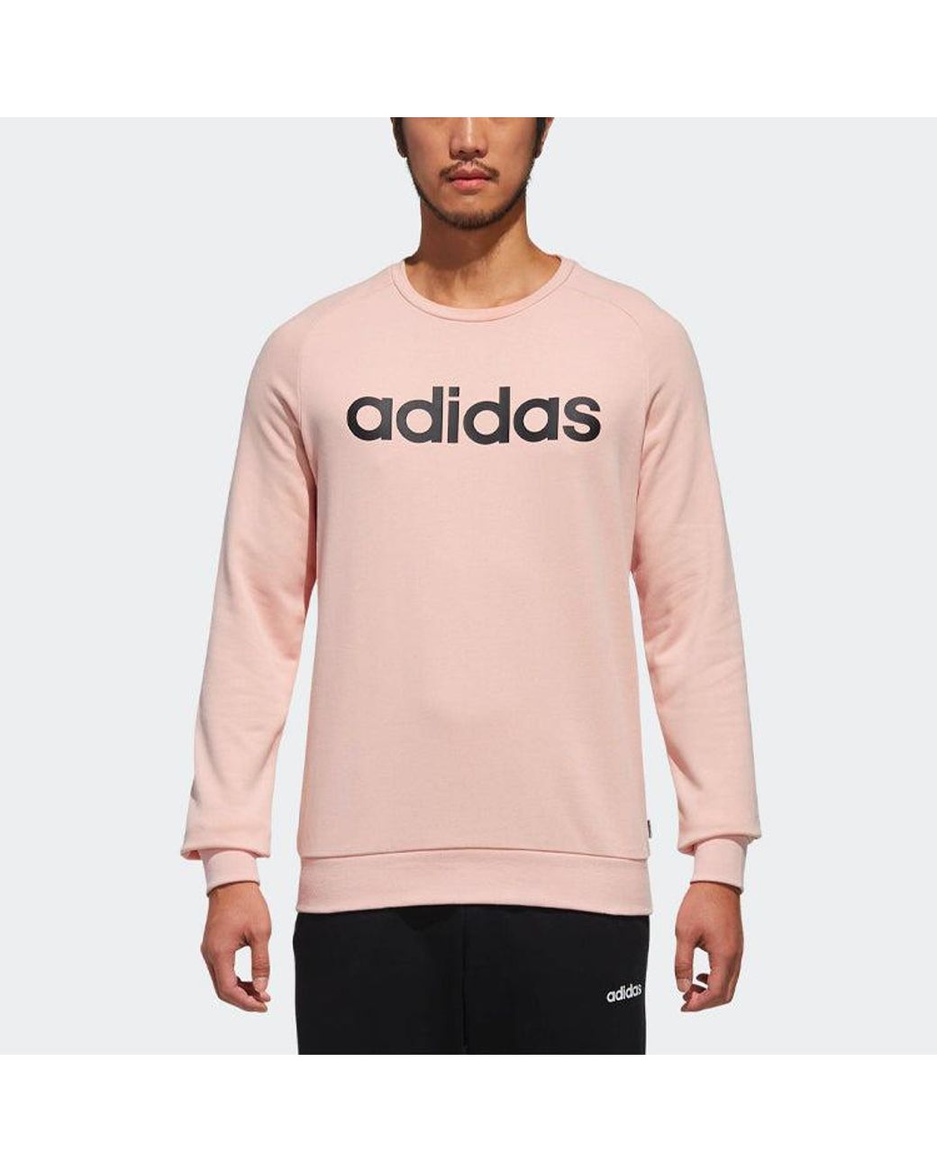 Adidas Pink Neo Logo Printing Round Neck Pullover Long Sleeves for men