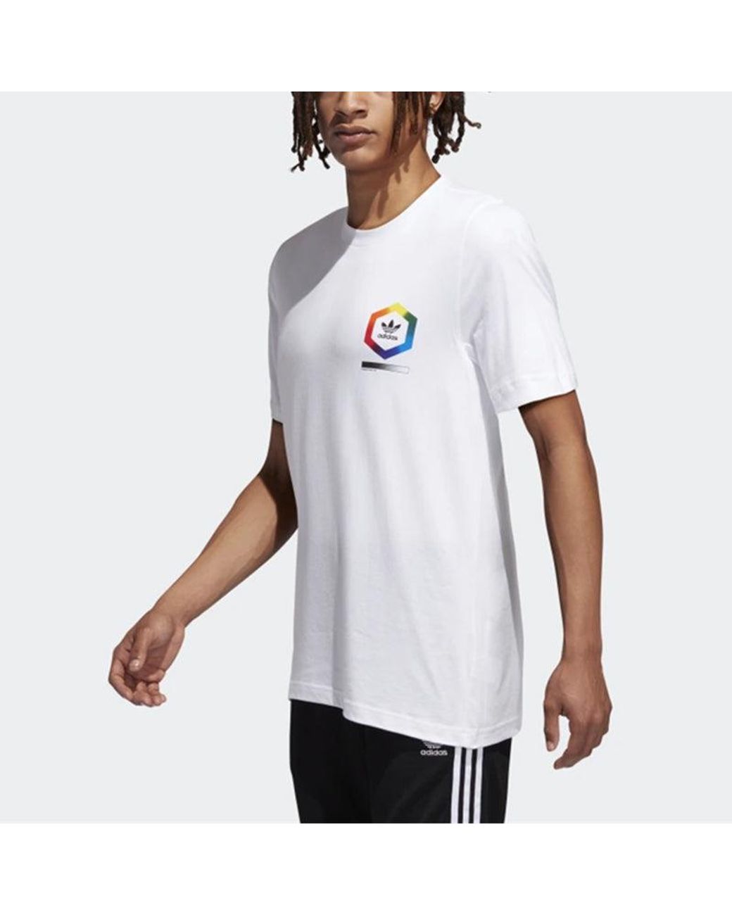 Adidas White Originals Spectrum Tee Sports Printing Round Neck Short Sleeve for men