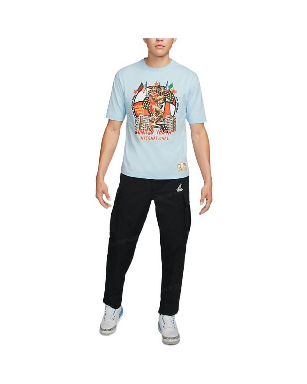 Nike Blue X Maison Chateau Rouge Crossover Retro Basketball Character Printing Short Sleeve Asia Edition for men
