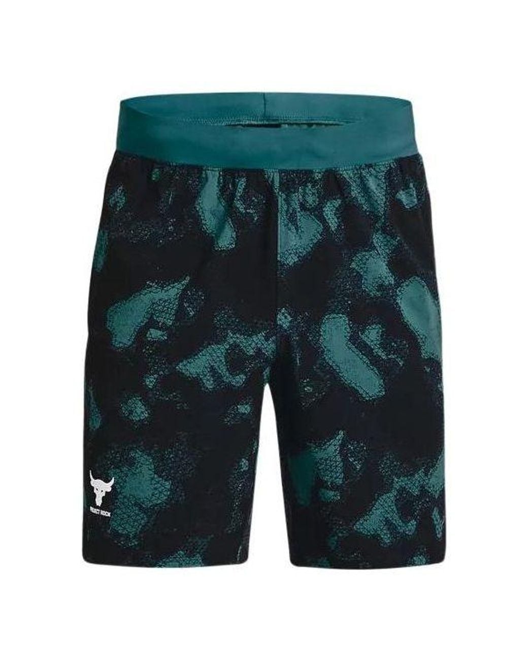 Under Armour Green Project Rock Woven Camo Printed Shorts for men