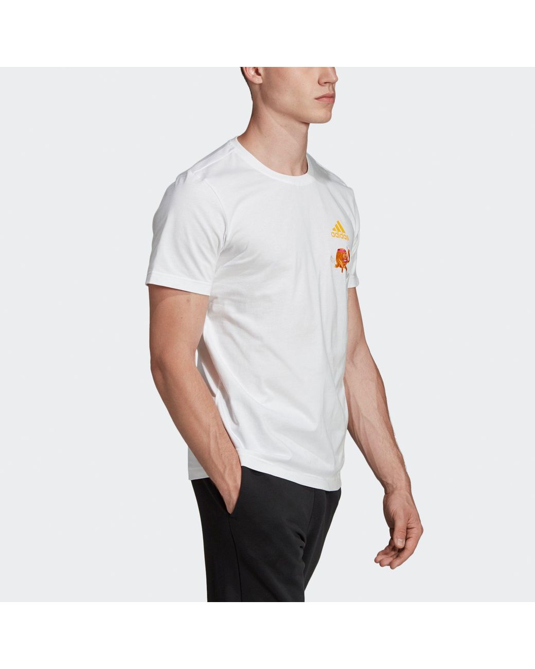 Adidas White Embroidery Gfx Embroidered Cartoon Printing Casual Sports Round Neck Short Sleeve for men