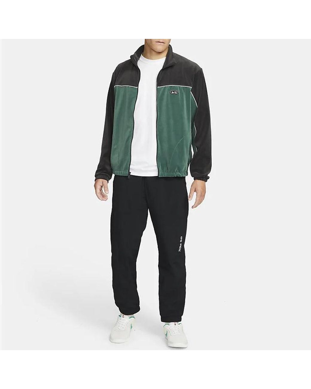 Nike Green Sb Casual Logo Colorblock Velvet Skateboard Jacket for men