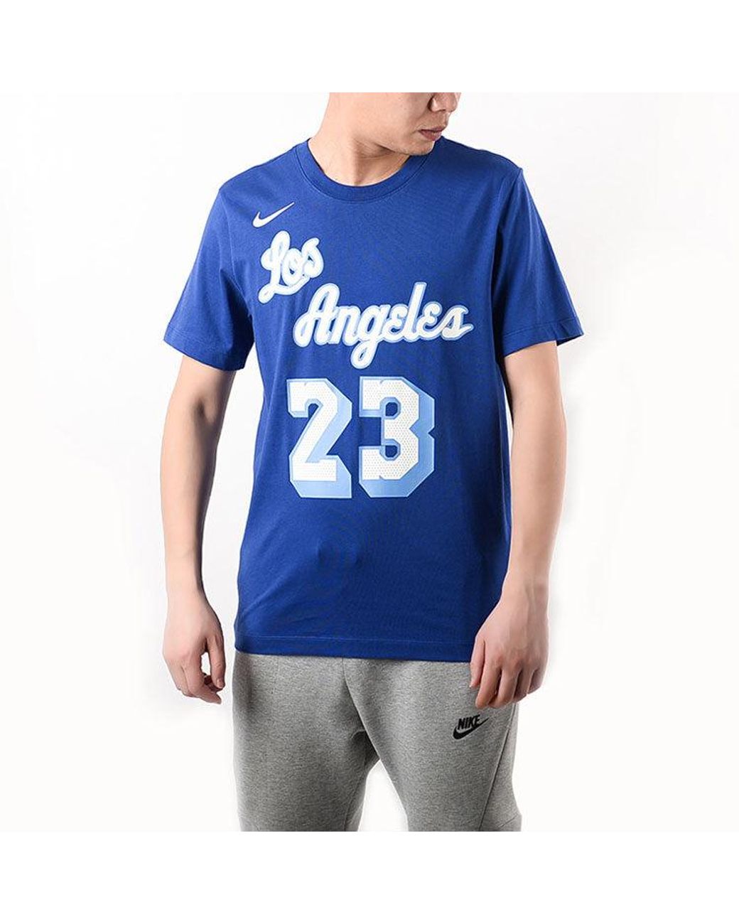 Nike Blue Classic Edition Los Angeles Lakers Lebron James No. 23 Basketball Round Neck Short Sleeve for men