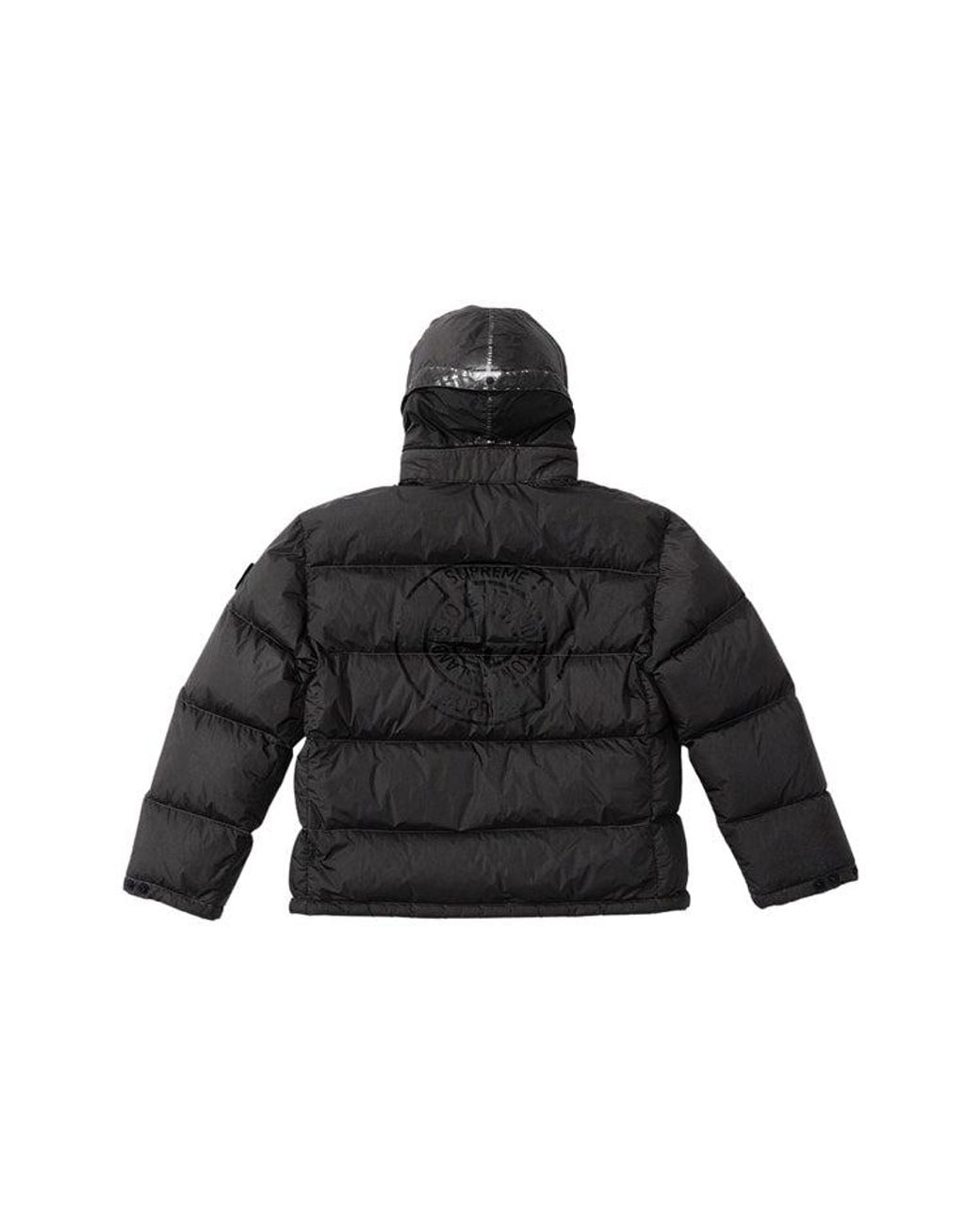 Supreme Black X Stone Island Painted Camo Crinkle Down Jacket for men