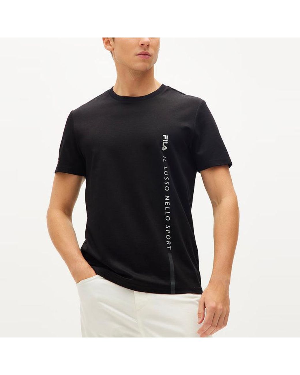 Fila Black Letter Logo Loose Crewneck Short Sleeve for men