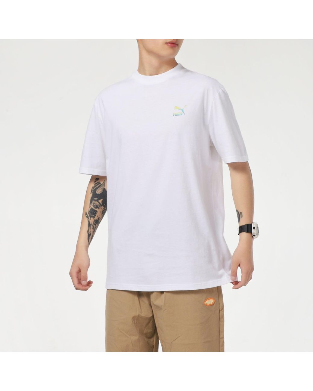 PUMA White Classic Logo Tee for men