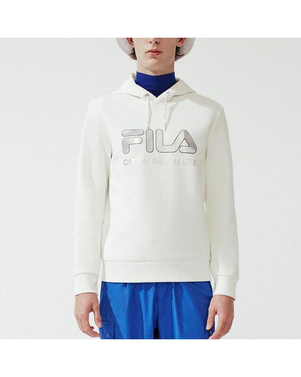 Fila White Logo Printing Athleisure Casual Sports Hooded Pullover Knit for men