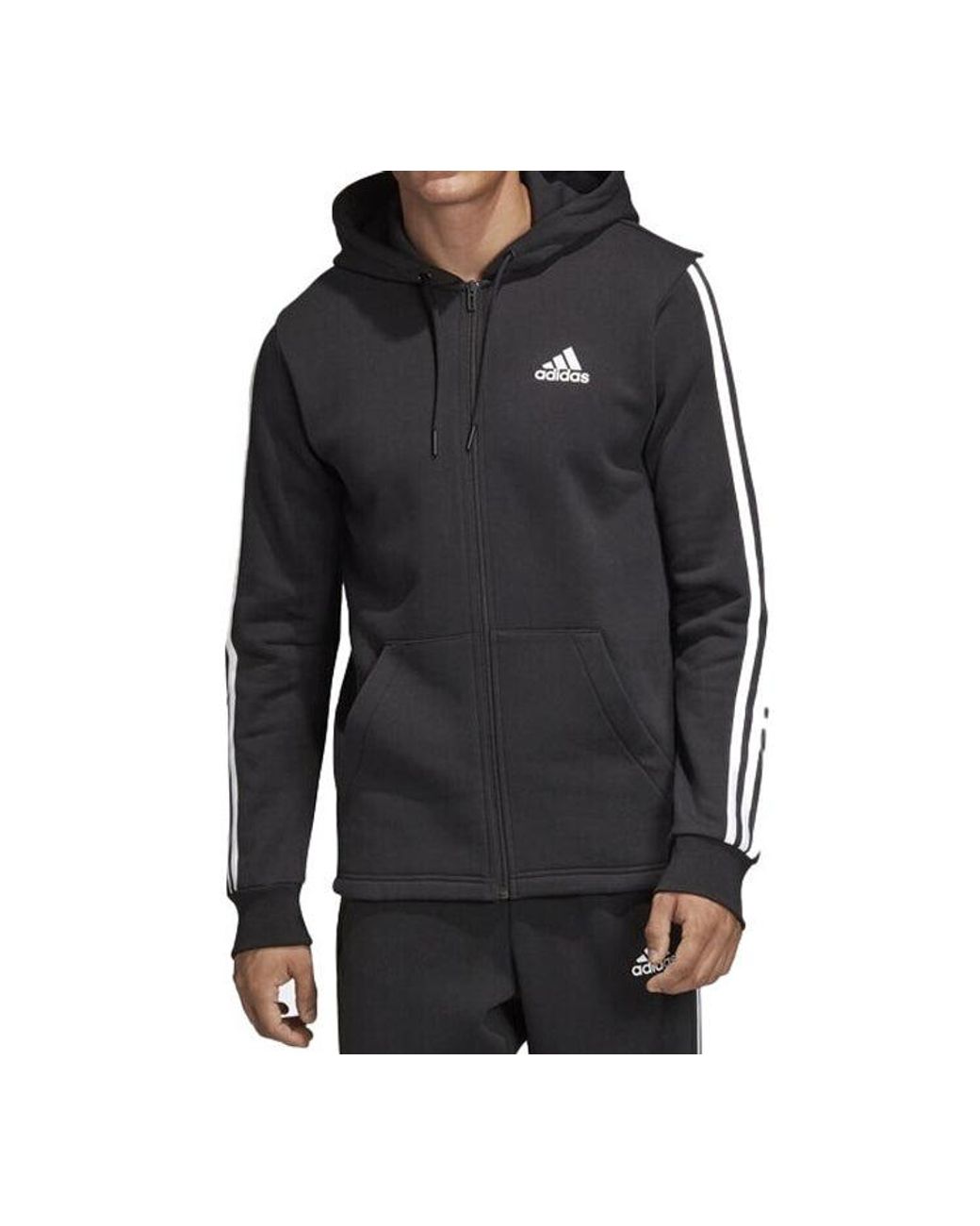 Adidas Black Printing Sports Fleece Lined Hooded Knit Jacket for men