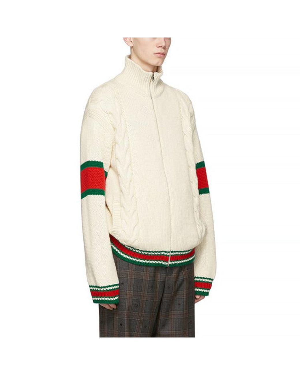 Gucci Natural Cable Knit Bomber Jacket for men