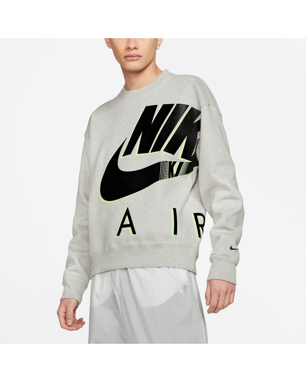 Nike Gray Air X Kim Jones Logo Print Velvet Crew Neck Sweater