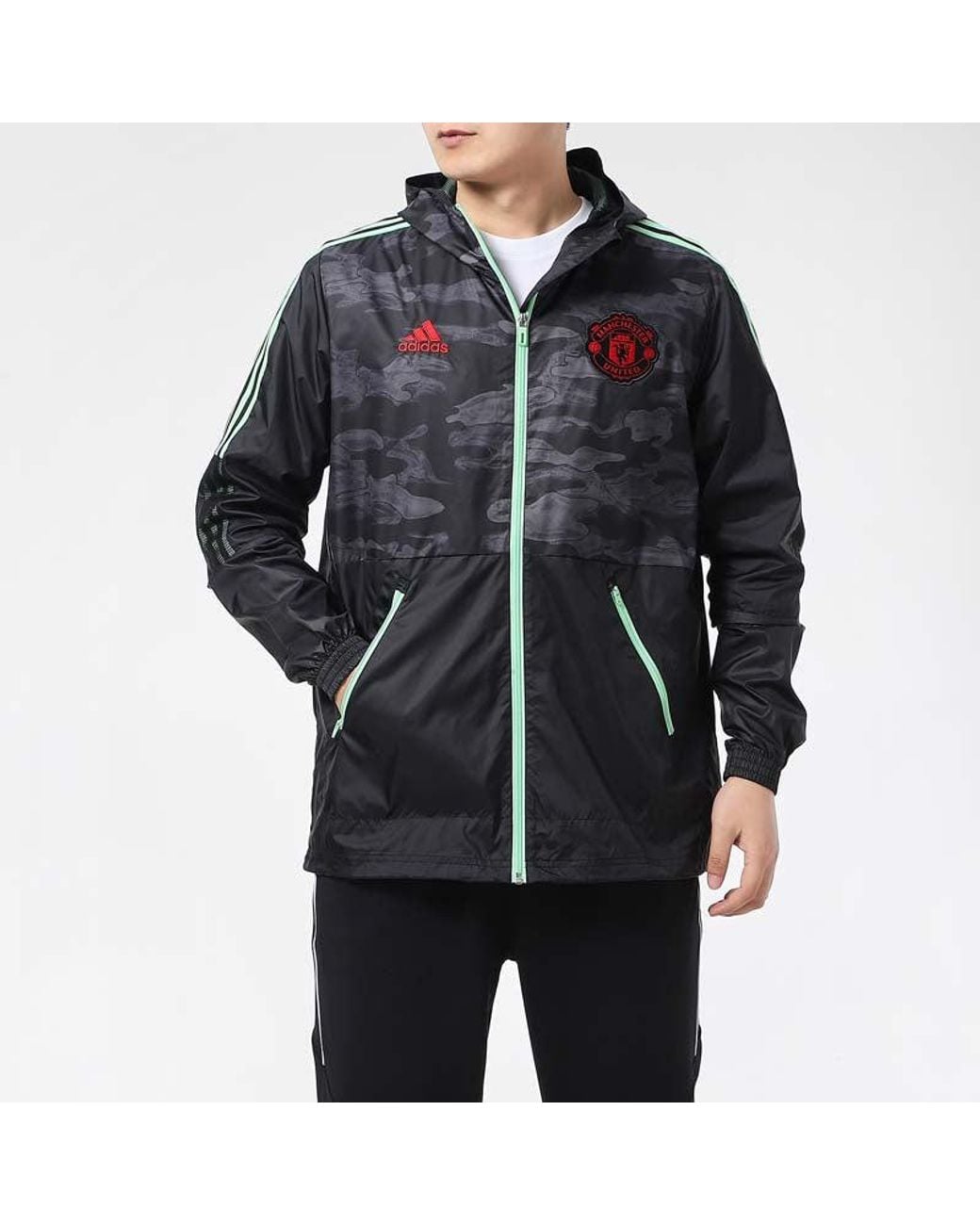 Adidas Blue Manchester United Football Leisure Sports Hooded Jacket for men