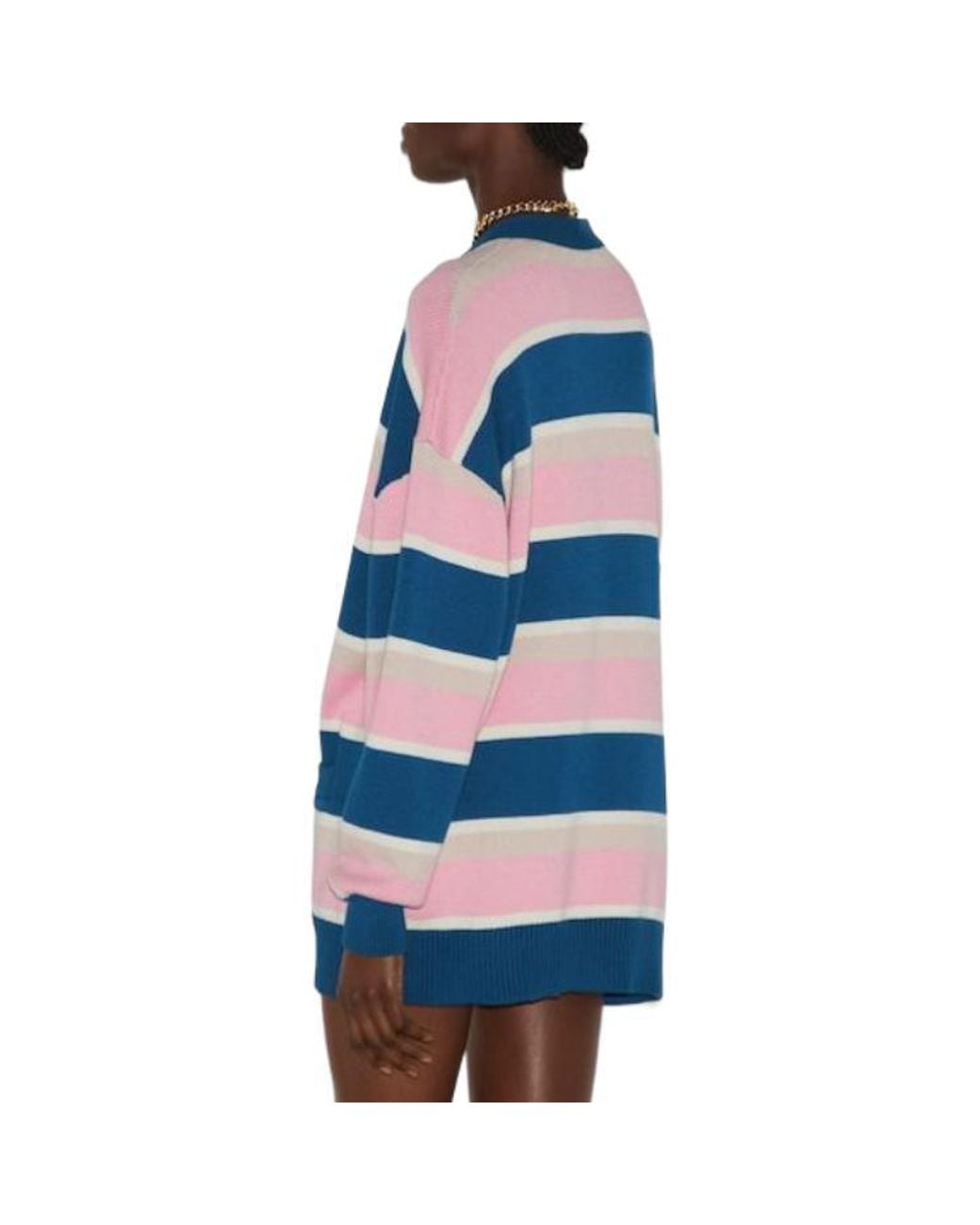 Gucci Blue (Wmns) Striped Cotton Wool Cardigan With Patch