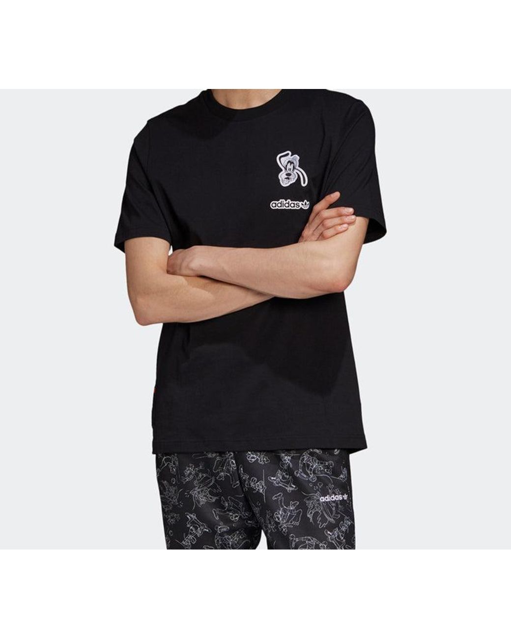 Adidas Black X Disney Goofy Crossover Logo Short Sleeve for men