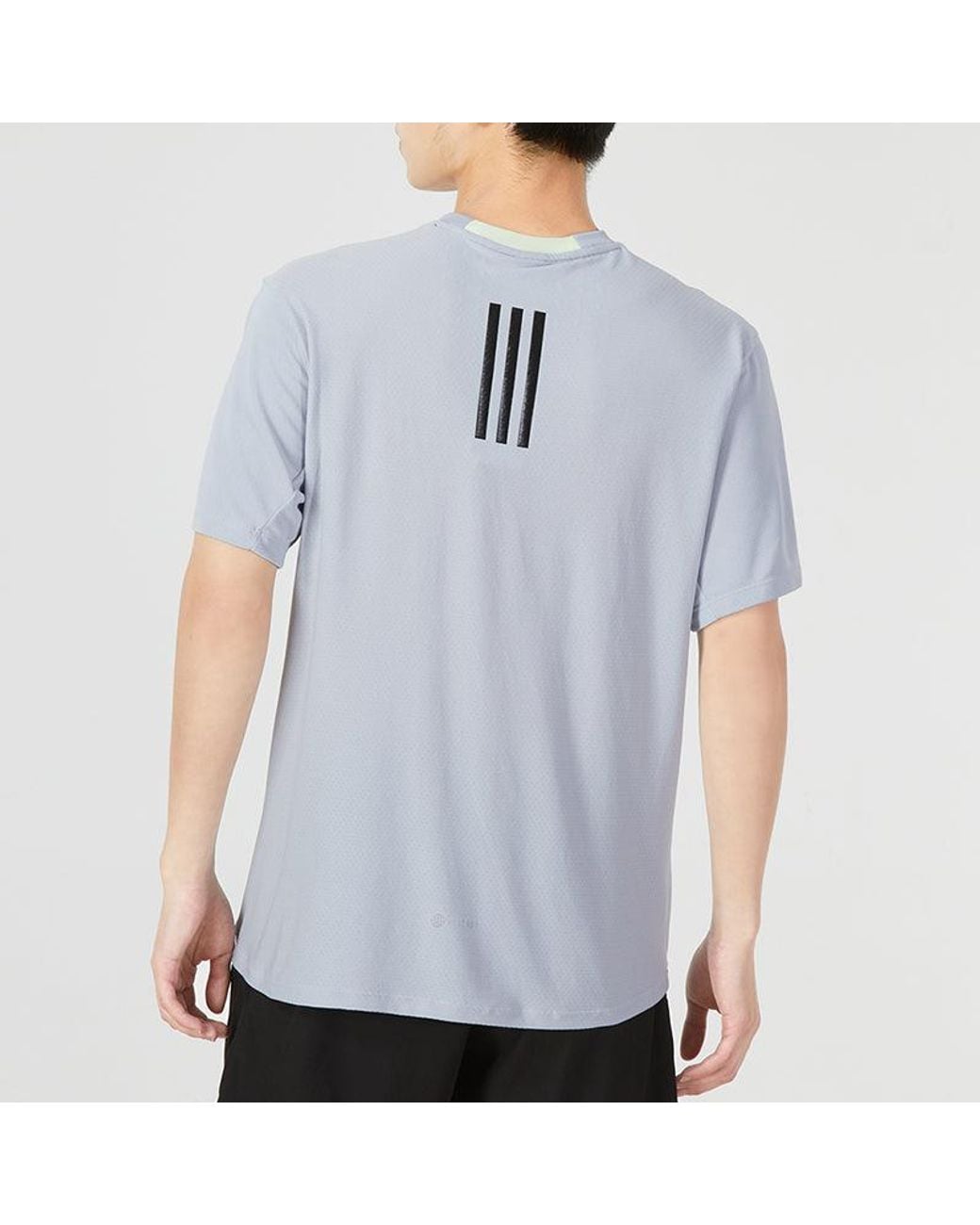 Adidas Blue Stripe Logo Sports Training Round Neck Short Sleeve T-Shirt for men