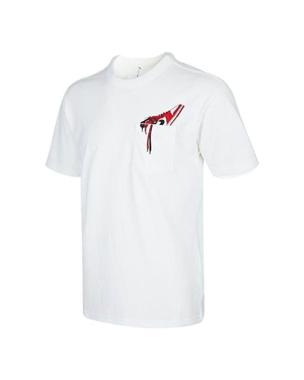 Nike White Pocket Shoes Embroidered Solid Color Round Neck Short Sleeve T-Shirt for men