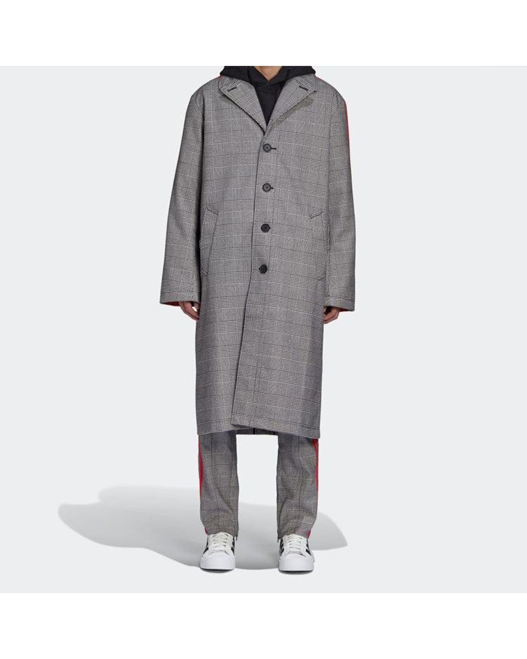 Adidas Gray Originals X 424 Trench Coat Crossover Plaid Long Windbreaker for men