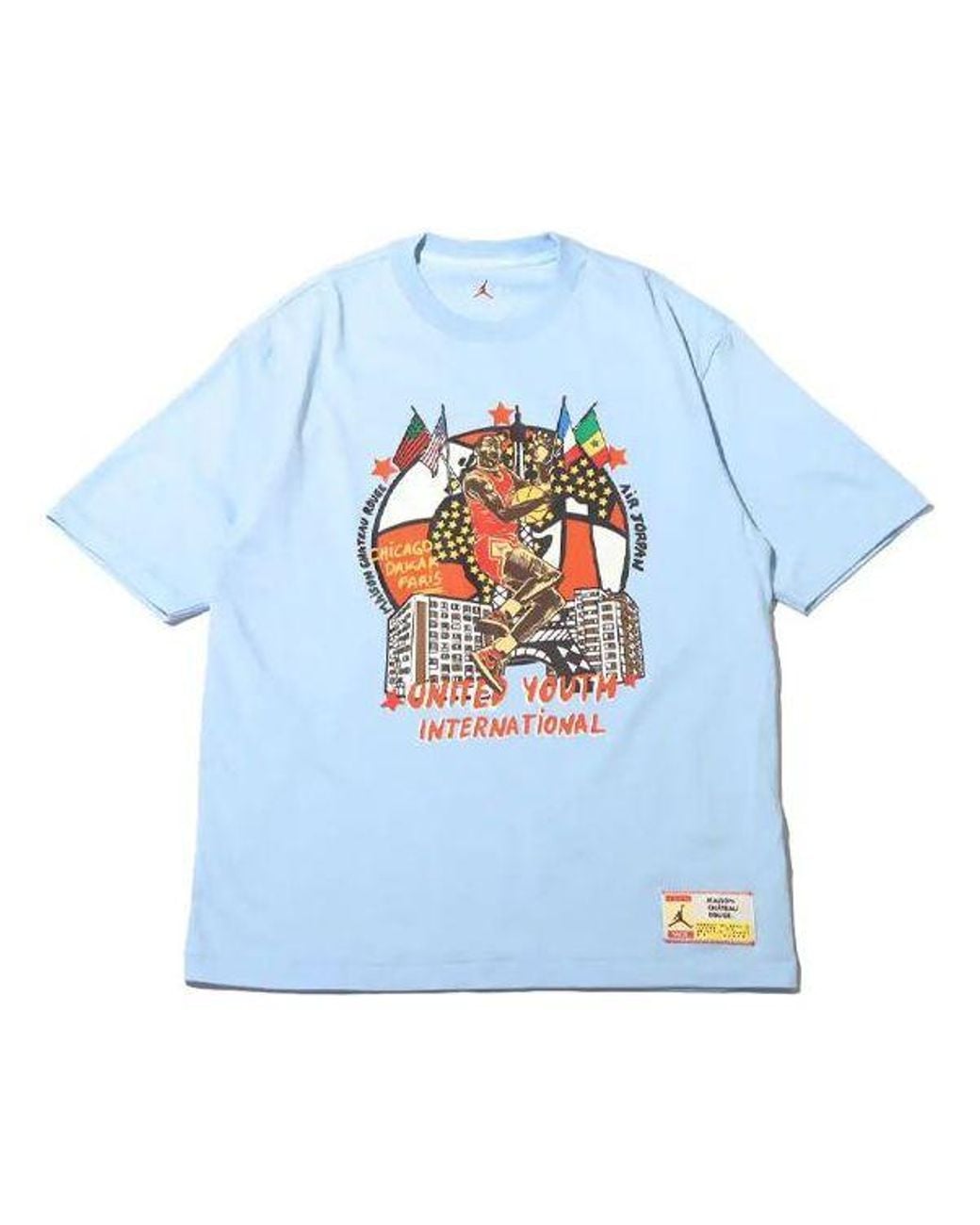Nike Blue X Maison Chateau Rouge Crossover Retro Basketball Character Printing Short Sleeve Asia Edition for men