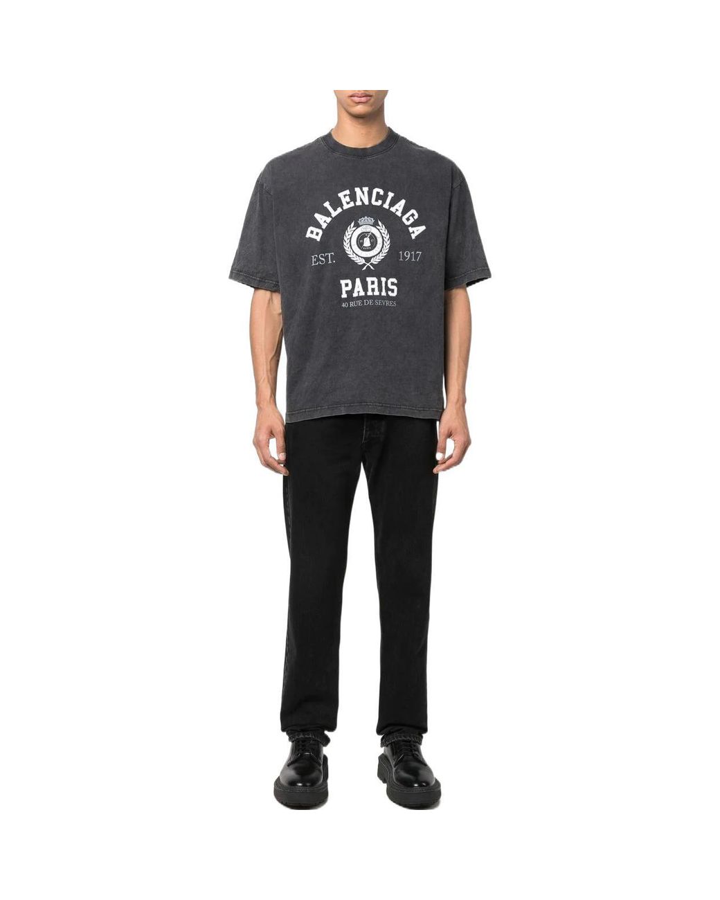 Balenciaga Black Varsity Logo Short Sleeve T-Shirt 'Washed'