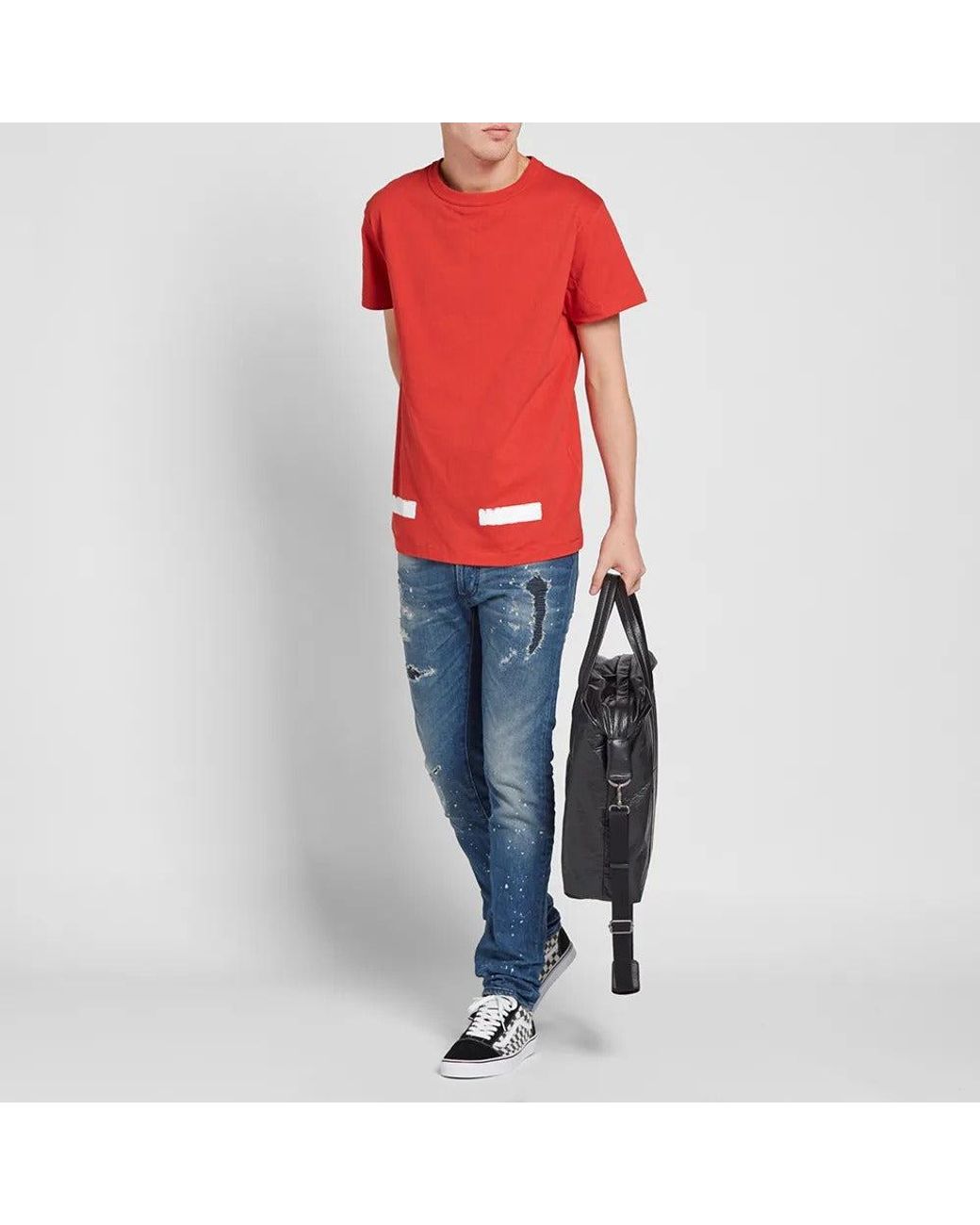 Off-White c/o Virgil Abloh Red Brushed Diagonal S/S T-Shirt for men